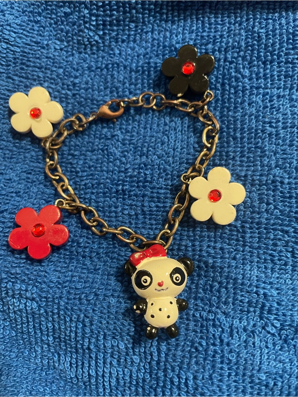 Gymboree Holiday Kids Panda Flower Charm Bracelet - White, Red, Black-preowned